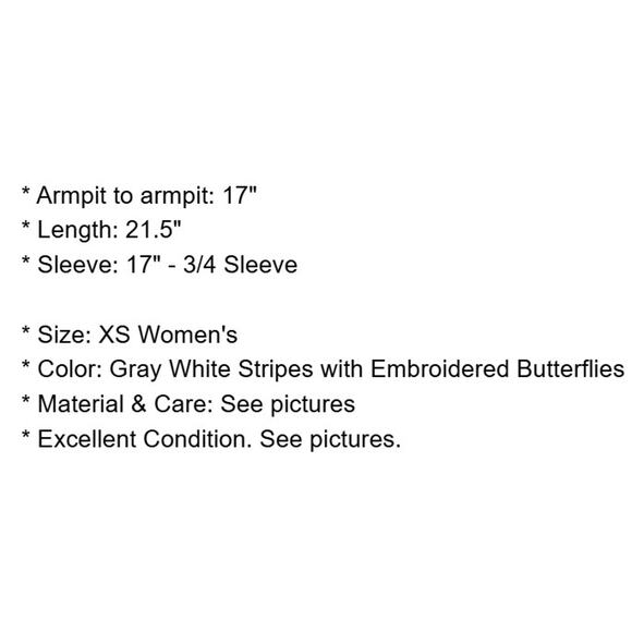 Zara Top Womens XS White Gray Stripe Blouse Embroidered Butterflies Whimsy Boho - Picture 5 of 16